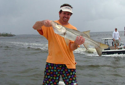 Jim's shorts blinded the fish for an easy catch!